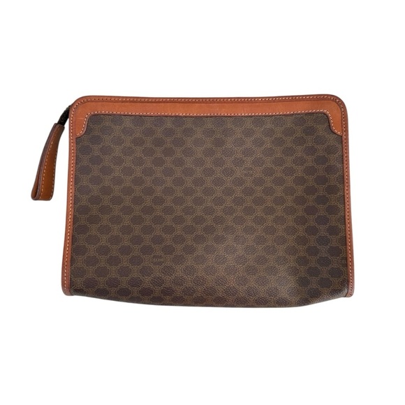 Authentic CELINE Macadam Dark Brown & Tan Leather Large Clutch Wristlet Bag - Picture 8 of 12